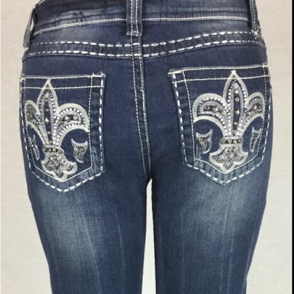 Fancy indigo Blue stretch Women’s Jeans regular fit boot cut rip Seduction brand